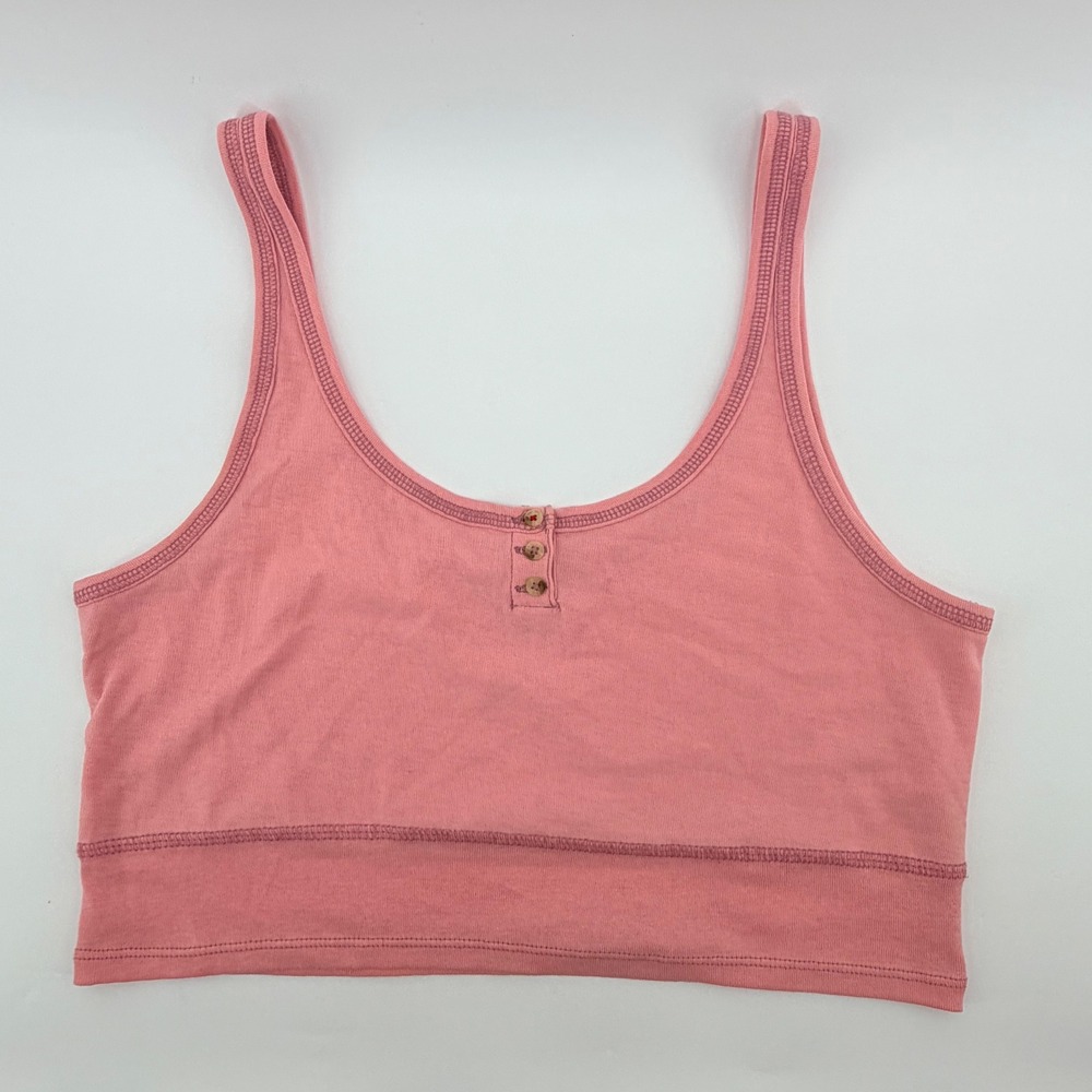 BDG Henley Tank‎ Top Women Small Pink Cropped Scoop Neck Button Front